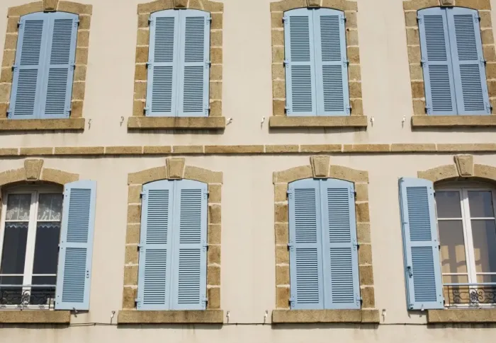 Framed Print : Blue shutters, Audierne, Southern Finistere, Brittany, France Framed Print : Blue shutters, Audierne, Southern Finistere, Brittany, France