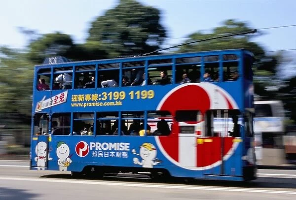 Blue tram, Causeway Bay, Hong Kong Island, Hong Kong, China, Asia