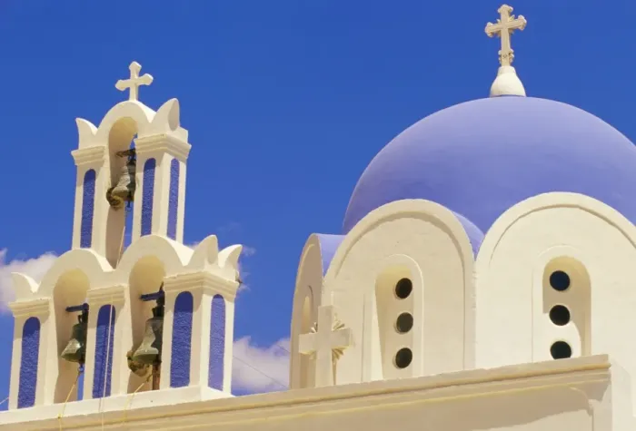 Framed Print : Blue and white bell tower and dome Framed Print : Blue and white bell tower and dome