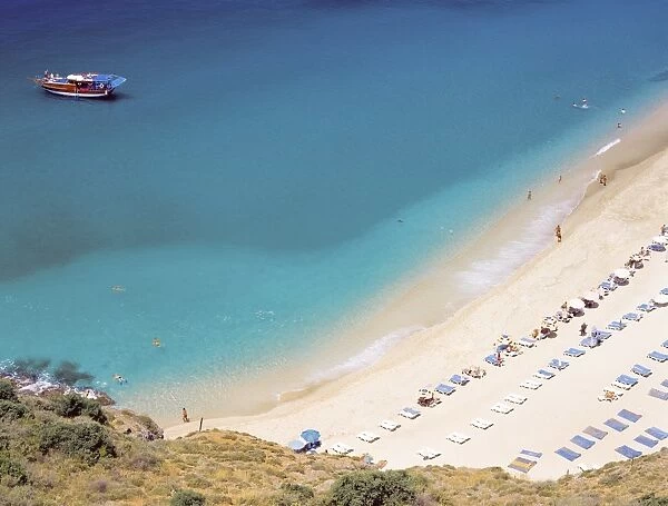 Boat and beach, Antalya, Anatolia, Turkey Minor, Eurasia