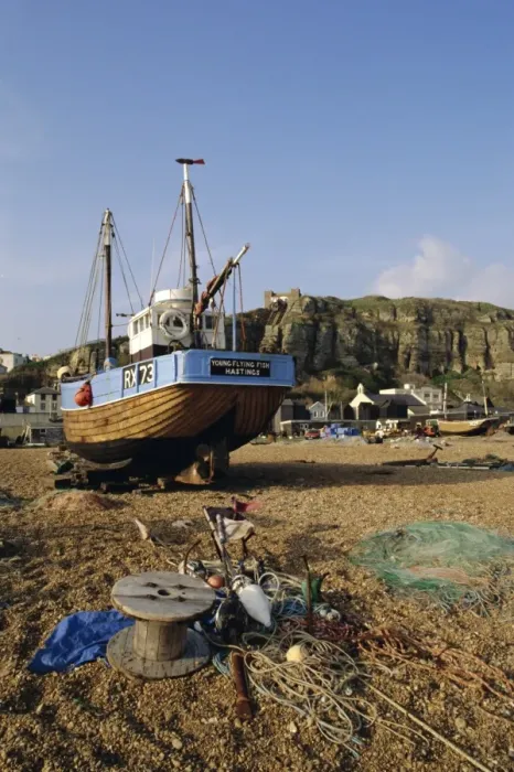 Framed Print : Boat on the beach at Hastings, East Sussex, England, UK, Europe Framed Print : Boat on the beach at Hastings, East Sussex, England, UK, Europe