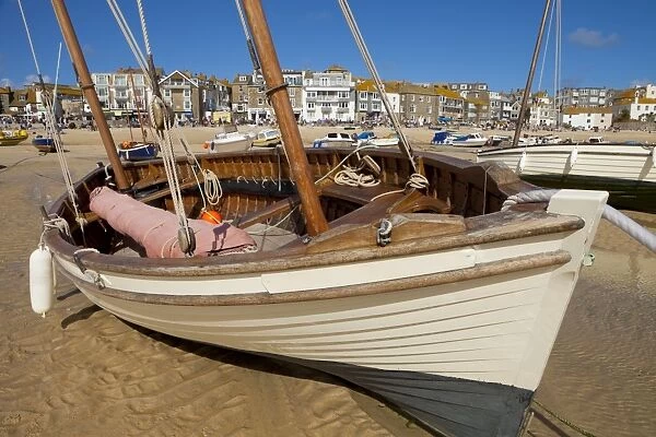 Boat on beach, St. Ives, Cornwall, England, United Kingdom, Europe