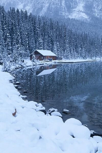 Boat house at Lake Louise, Banff National Park, UNESCO World Heritage Site, Rocky Mountains