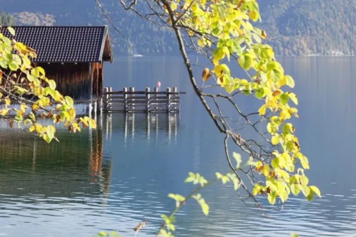 Framed Print : Boat house at Walchensee Lake in autumn, Bavarian Alps, Upper Bavaria, Bavaria, Germany, Europe Framed Print : Boat house at Walchensee Lake in autumn, Bavarian Alps, Upper Bavaria, Bavaria, Germany, Europe