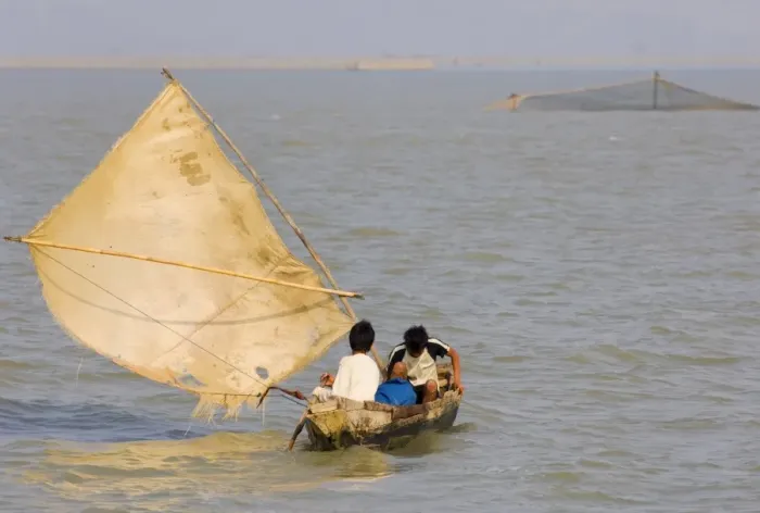 Framed Print : Boat on the Kaladan River, Myanmar (Burma), Asia Framed Print : Boat on the Kaladan River, Myanmar (Burma), Asia