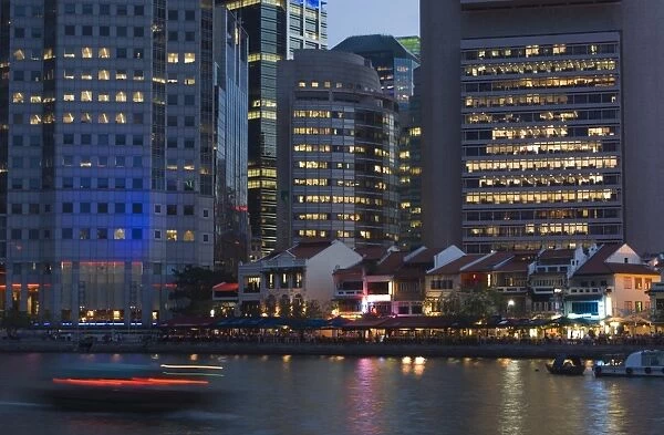 Boat Quay and the Financial District at dusk