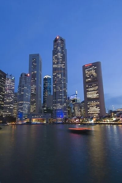 Boat Quay and the Financial District at dusk
