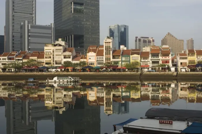 Framed Print : Boat Quay and the Singapore River with the Financial District behind Framed Print : Boat Quay and the Singapore River with the Financial District behind