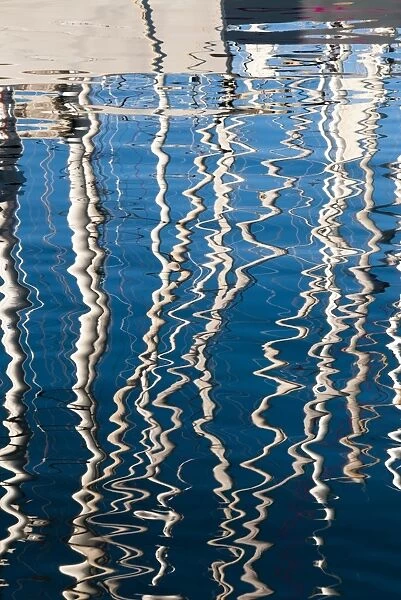 Boat reflections at the Vieux Port, Marseille, Bouches du Rhone, Provence-Alpes-Cote-d Azur, France, Mediterranean, Europe