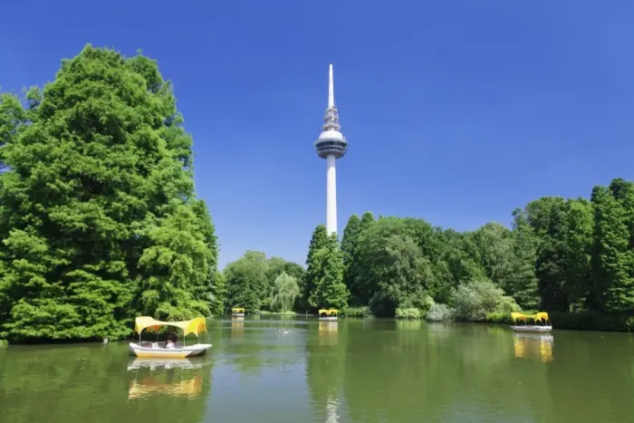 Framed Print : Boat trip at Kutzenweiher Lake, Luisenpark, municipal park, and telecommunication tower, Mannheim, Baden Wurttemberg, Germany, Europe Framed Print : Boat trip at Kutzenweiher Lake, Luisenpark, municipal park, and telecommunication tower, Mannheim, Baden Wurttemberg, Germany, Europe