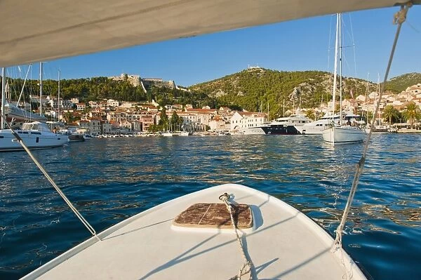 Boat trip returning to Hvar Town, Hvar Island, Dalmatian Coast, Adriatic, Croatia, Europe
