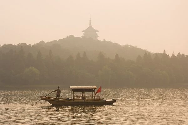 Boat on West Lake, Hangzhou, Zhejiang Province, China, Asia
