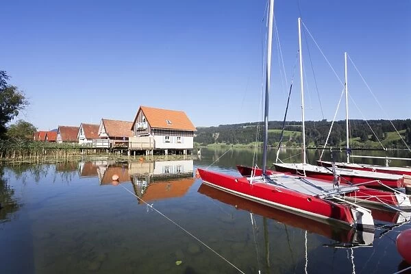 Boathouse at Alpsee Lake, Immenstadt, Allgau, Bavaria, Germany, Europe