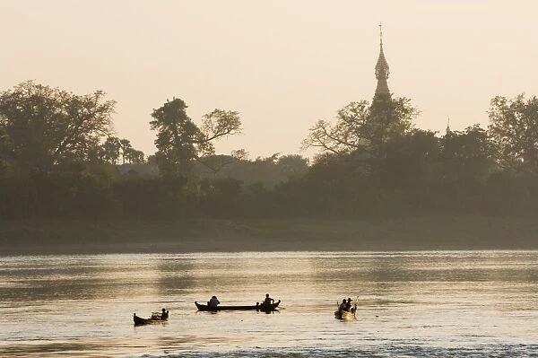 Boats on the Ayeyarwaddy River, Myanmar (Burma), Asia