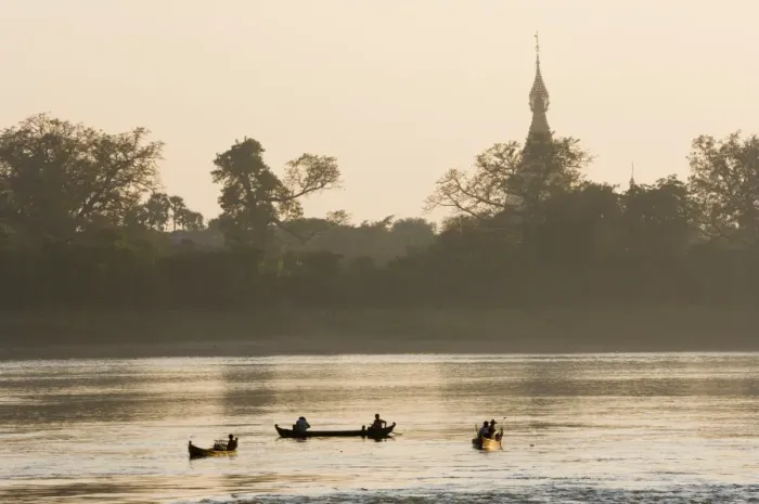 Framed Print : Boats on the Ayeyarwaddy River, Myanmar (Burma), Asia Framed Print : Boats on the Ayeyarwaddy River, Myanmar (Burma), Asia