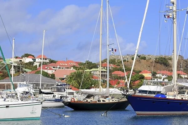 Boats in Gustavia Harbor, St. Barthelemy (St. Barts), Leeward Islands, West Indies, Caribbean, Central America
