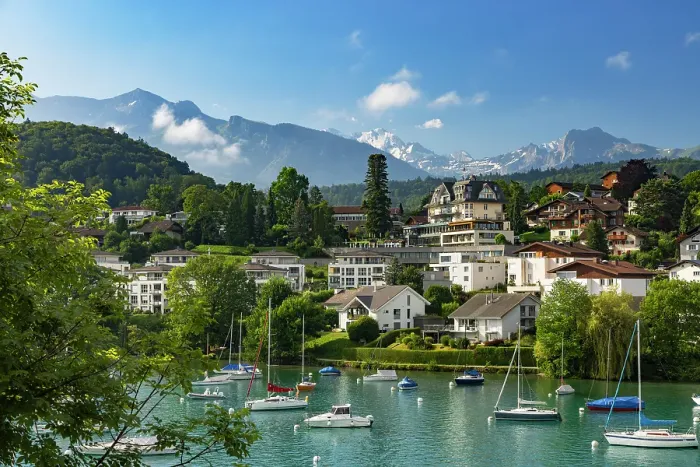 Framed Print : Boats in harbour, Spiez, Canton of Bern, Switzerland Framed Print : Boats in harbour, Spiez, Canton of Bern, Switzerland