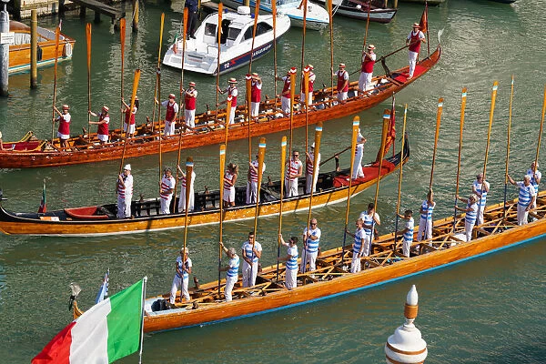 The boats of the historical procession for the historical Regatta on the Grand Canal