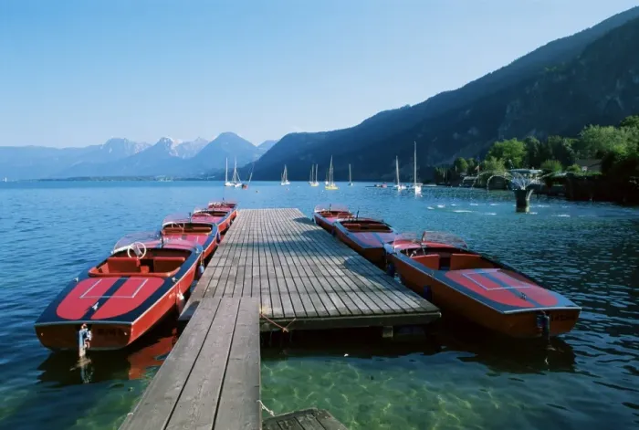 Framed Print : Boats by the lake, Wolfgangsee, Austria, Europe Framed Print : Boats by the lake, Wolfgangsee, Austria, Europe