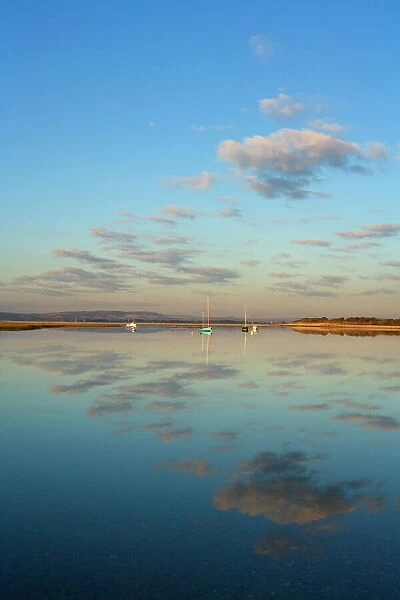 Boats moored at East Head, West Wittering, near Chichester, West Sussex