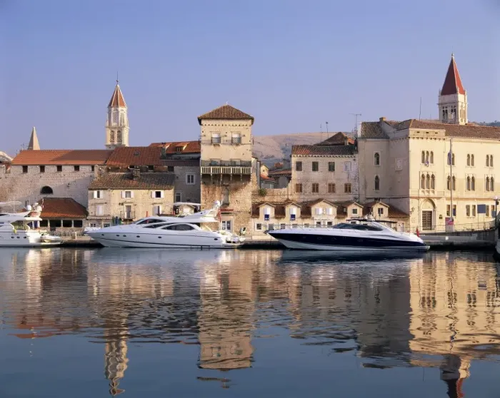 Framed Print : Boats moored in front of the Old Town, Trogir, UNESCO World Heritage Site Framed Print : Boats moored in front of the Old Town, Trogir, UNESCO World Heritage Site