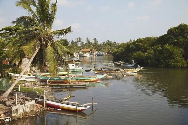Boats in Negombo Lagoon, Negombo, Western Province, Sri Lanka, Asia
