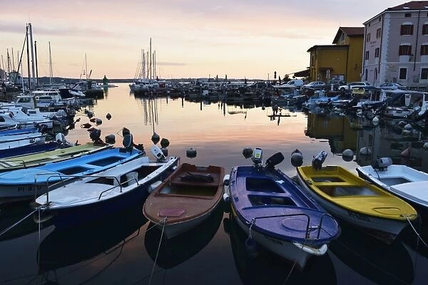 Boats in Piran harbour, Gulf of Piran, Adriatic Sea, Slovenia, Europe