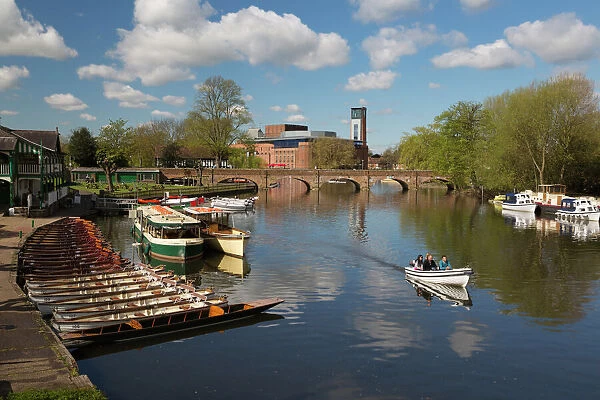 Boats on the River Avon and the Royal Shakespeare Theatre, Stratford-upon-Avon, Warwickshire