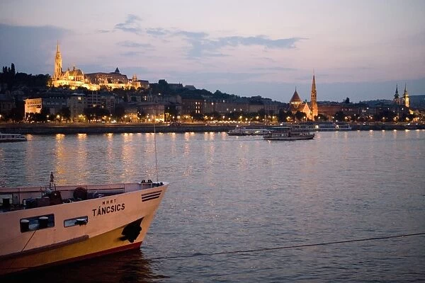 Boats on River Danube with Matyas Church and Castle