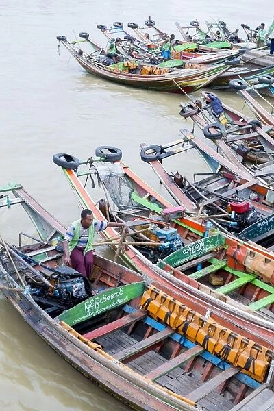 Boats on the river in Yangon, Myanmar (Burma), Southeast Asia