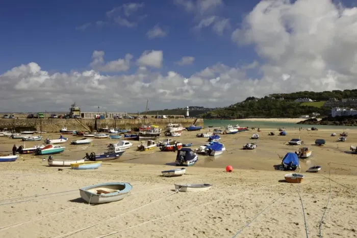 Framed Print : Boats in St Ives harbour at low tide, Cornwall, England Framed Print : Boats in St Ives harbour at low tide, Cornwall, England