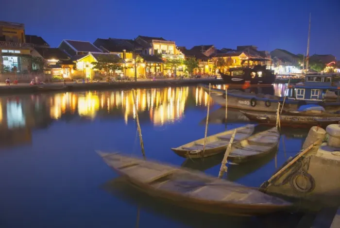 Framed Print : Boats on Thu Bon River at dusk, Hoi An, UNESCO World Heritage Site, Quang Nam, Vietnam, Indochina, Southeast Asia, Asia