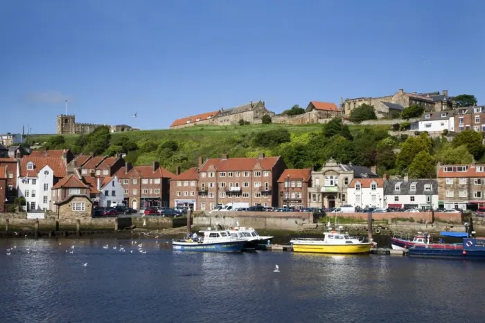 Framed Print : Boats in the Upper Harbour below St. Marys Church, Whitby, North Yorkshire, Yorkshire, England, United Kingdom, Europe Framed Print : Boats in the Upper Harbour below St. Marys Church, Whitby, North Yorkshire, Yorkshire, England, United Kingdom, Europe