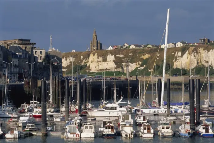 Framed Print : Boats and yachts in the harbour and cliffs beyond, Dieppe, Haute Normandie (Normandy) Framed Print : Boats and yachts in the harbour and cliffs beyond, Dieppe, Haute Normandie (Normandy)