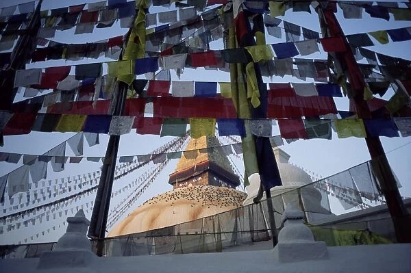 Bodnath (Bodhnath) (Boudhanath) stupa with Buddhist prayer flags