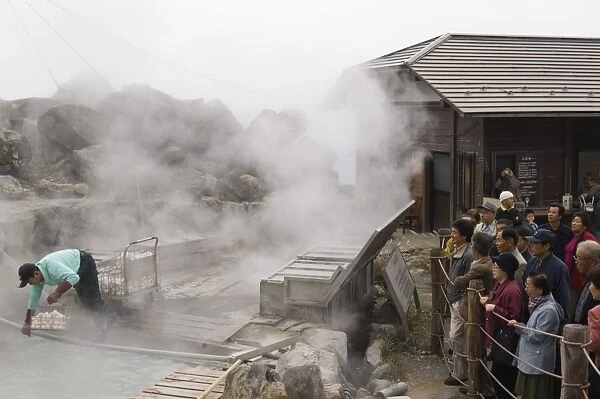 Boiling eggs in Owakidani geothermal valley