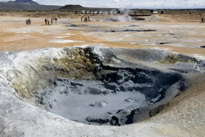 Framed Print : Boiling mud pool, Namafjall geothermal area, near Lake Myvatn, northeast area Framed Print : Boiling mud pool, Namafjall geothermal area, near Lake Myvatn, northeast area