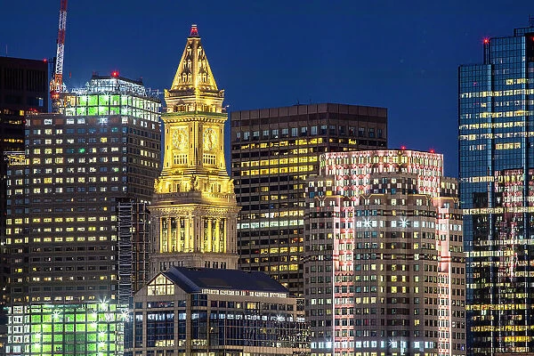 Boston Skyline in Lights, Boston, Massachusetts, New England, United States of America, North America