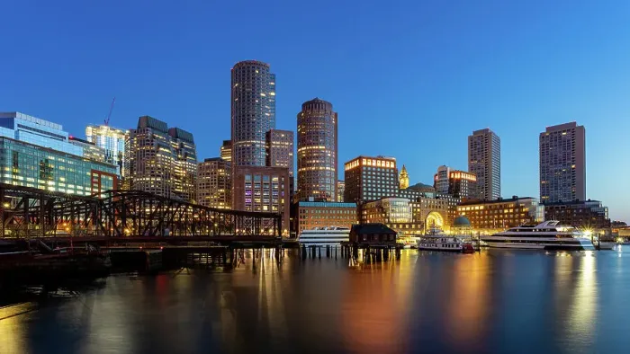 Framed Print : Boston Waterfront at dawn, Boston, Massachusetts, New England, United States of America, North America Framed Print : Boston Waterfront at dawn, Boston, Massachusetts, New England, United States of America, North America