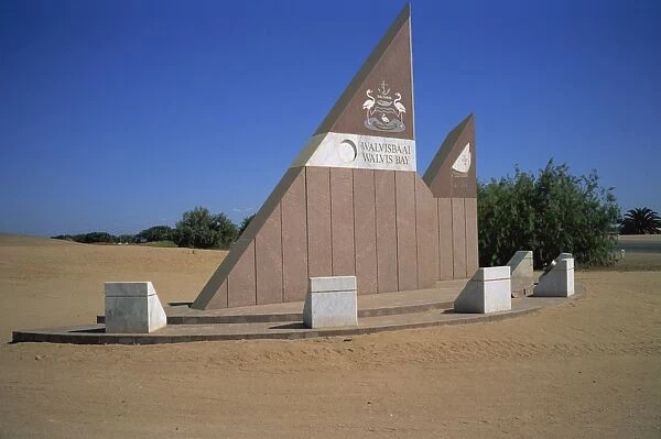Boundary and welcome sign, Walvis Bay, Namibia, Africa