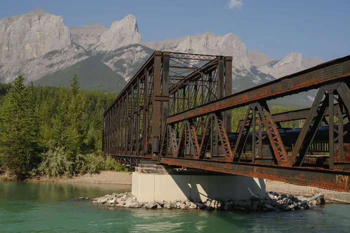 Framed Print : Bow River Iron Bridge and Mount Lawrence Grassi on a hazy summer evening caused by wildlife smoke, Canmore, Alberta, Canadian Rockies, Canada, North America Framed Print : Bow River Iron Bridge and Mount Lawrence Grassi on a hazy summer evening caused by wildlife smoke, Canmore, Alberta, Canadian Rockies, Canada, North America