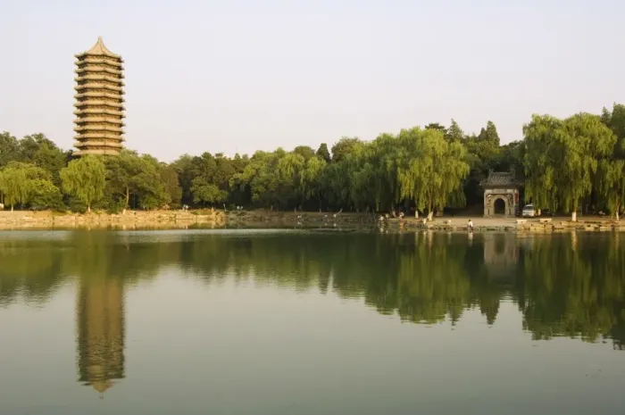 Framed Print : Boya Tower pagoda within the grounds of Beijing University, Haidian district