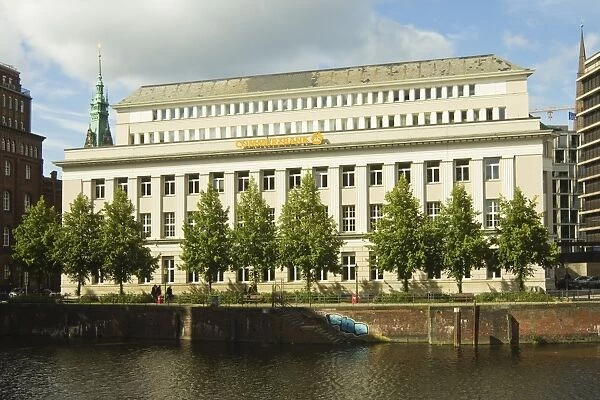 Branch of Commerzbank, the second largest bank in the country, on the Nikolaifleet, one of many waterways in the city, Hamburg, Germany, Europe