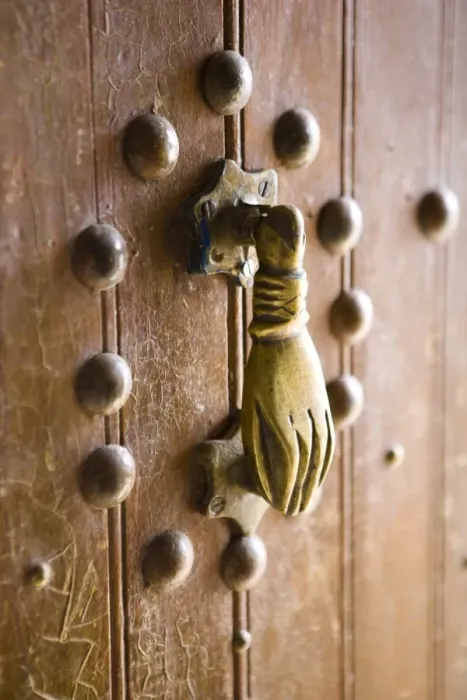 Framed Print : Brass Hand of Fatima door knocker, a popular symbol in Southern Morocco Framed Print : Brass Hand of Fatima door knocker, a popular symbol in Southern Morocco