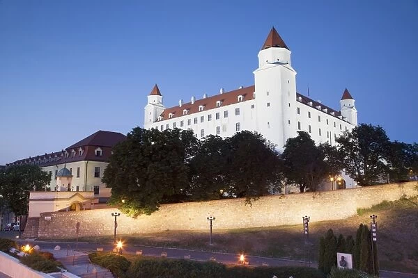 Bratislava Castle at dusk, Bratislava, Slovakia, Europe