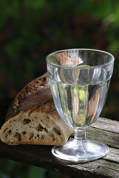 Bread and a glass of water during Lent, Haute-Savoie, France, Europe