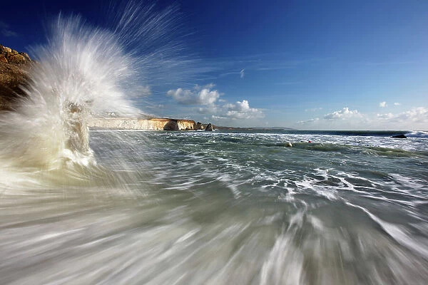 Breaking wave, Freshwater Bay, Isle of Wight, England, United Kingdom, Europe