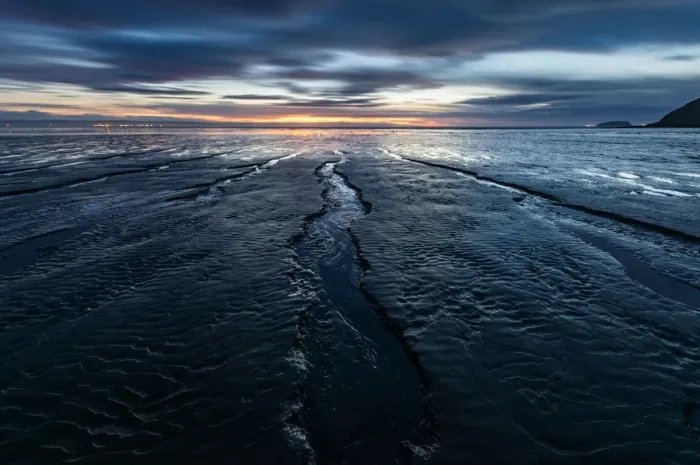 Framed Print : Brean Beach, mud and the Bristol Channel at sunset, Somerset, England, United Kingdom Framed Print : Brean Beach, mud and the Bristol Channel at sunset, Somerset, England, United Kingdom