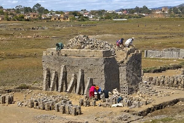 Brick production in Antananarivo, Madagascar, Africa