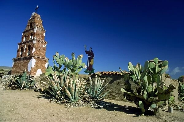 Brick tower and wall of the San Miguel Mission dating from 1797